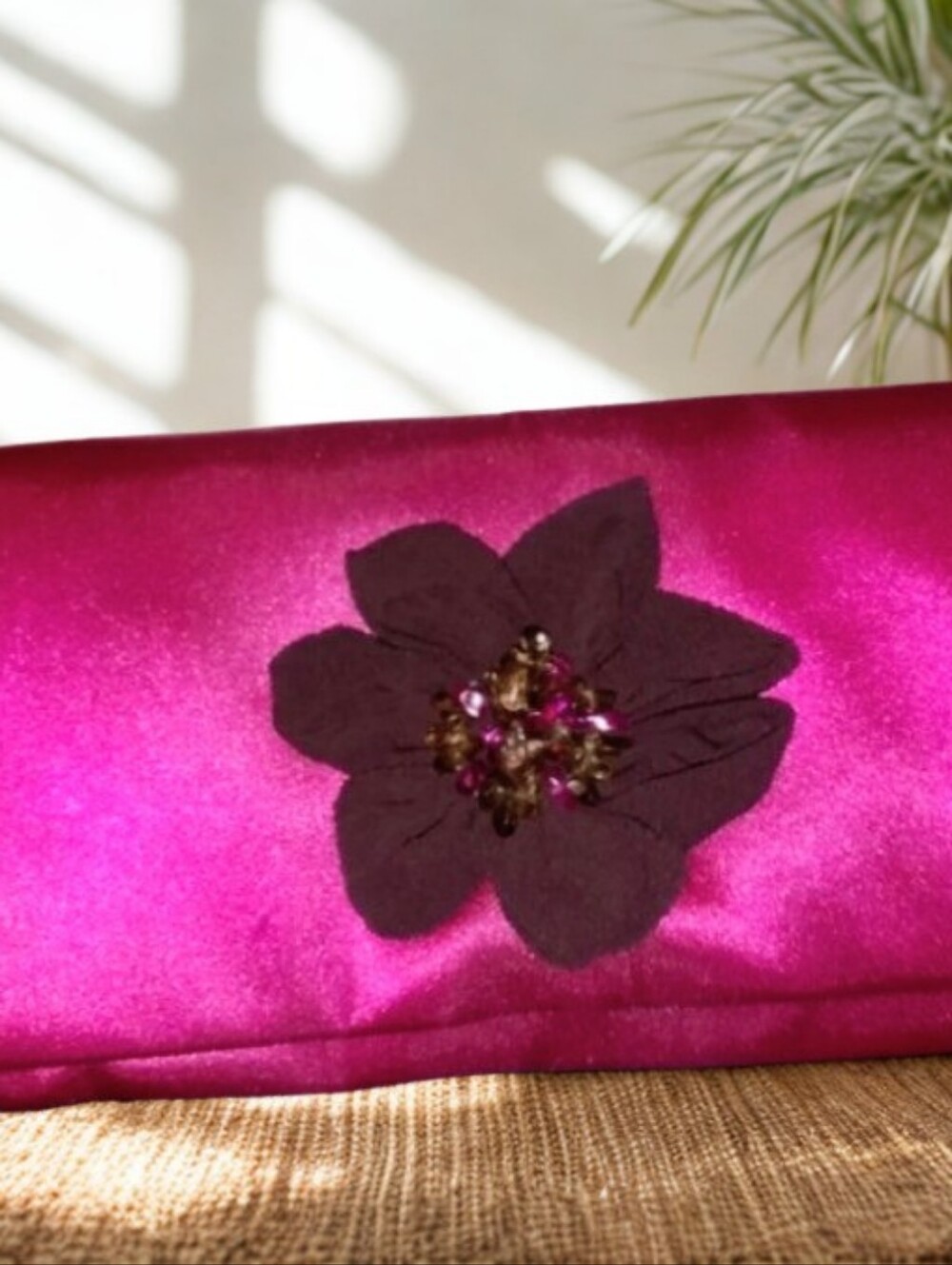 NWT New Maroon and Brown Floral Clutch